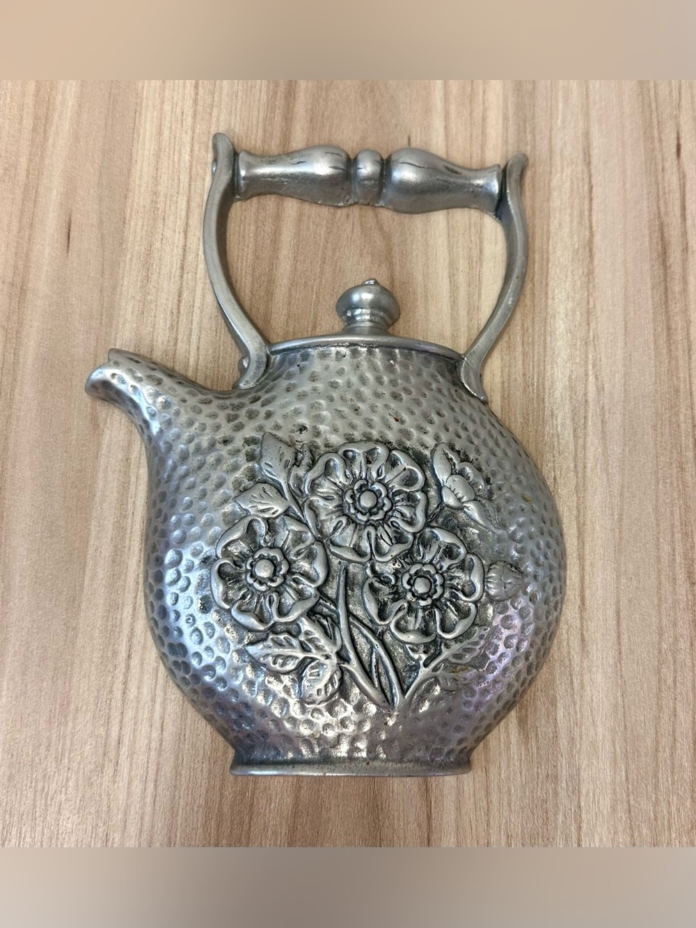 Decorative Pewter hanging teapot Wall Decor Country Farm Kitchen Cottage-core